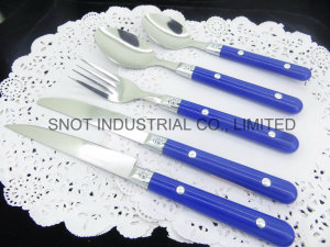 16PC/24PC/48PC Plastic Handle Cutlery Cheap Cutlery Set Tumble Polish Flatware